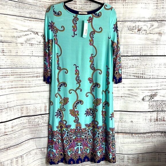 Gilli Dress Womens size large shift Colbie jersey Paisley Made in USA light New - Picture 2 of 10